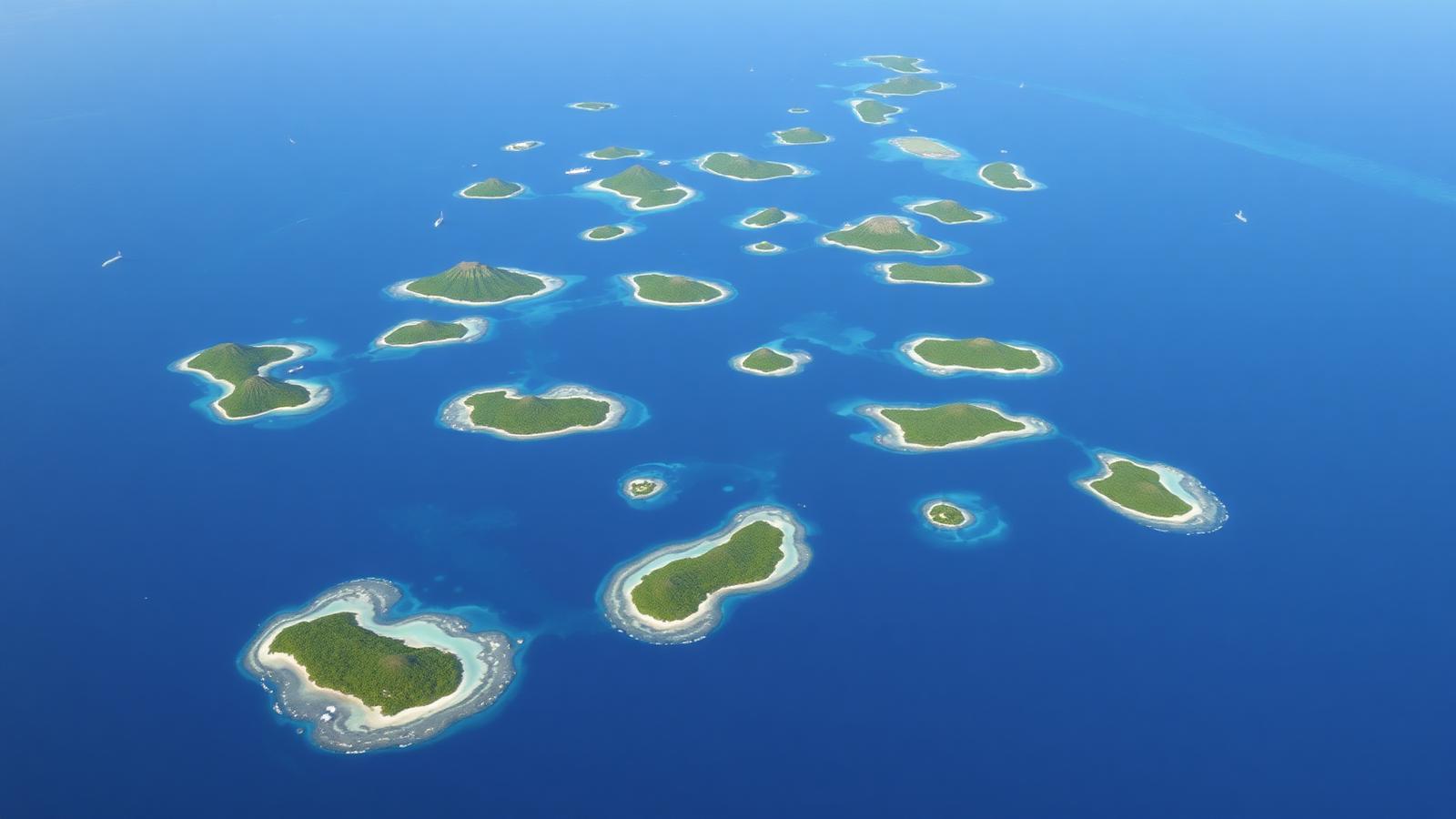 Aerial view of Caribbean islands and surrounding waters